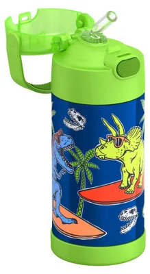 Zdjęcie produktu dla Termos dla dzieci FUNTAINER, butelka termiczna 0,35 l, utrzymuje napoje chłodne przez 12 godzin, motyw: surfingujący dinozaur