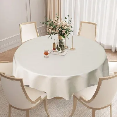 Productafbeelding van Rond Vlekbestendig Tafelkleed voor Feestelijkheden - Beige, 180 cm, Jacquard-Design