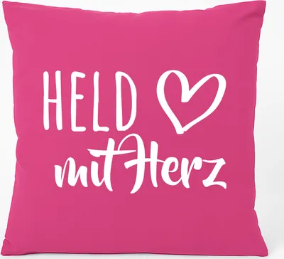 Produktbild von Huuraa Kissen Held mit Herz 40x40cm mit Füllung Fuchsia Baumwolle Dekokissen Geschenkidee