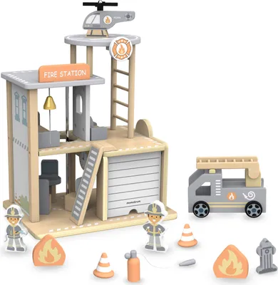 Produktbild von Holz-Feuerwache mit Zubehör – Spielset für Kinder, Feuerwehrstation