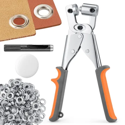 Produktbild von Ösenzange Werkzeugset mit 500 silbernen Ösen 10 mm für Banner, Planen, Stoffe