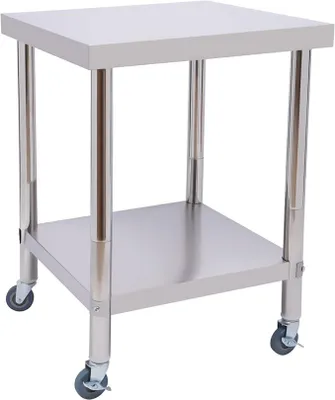 Produktbild von Arbeitstisch 60x60x80cm Edelstahl Catering Arbeitstisch, Zubereitungstisch aus Edelstahl, Küche Tisch 400 kg für Belastbarkeit Lebensmittel, Gewerbliche Arbeitsstation für Küche, Garage (mit Rollen)