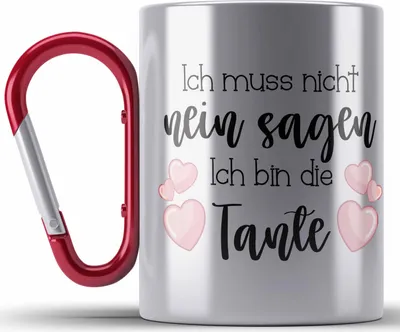 Produktbild von Trendation - Tante Edelstahl Tasse Karabiner Geschenk für Beste Tante Karabiner Edelstahl Tasse Karabiner Edelstahl Geschenkidee Tante Geburtstag Lustig Ich Muss Nicht Nein Sagen Ich Bin Die Tante (Rot)