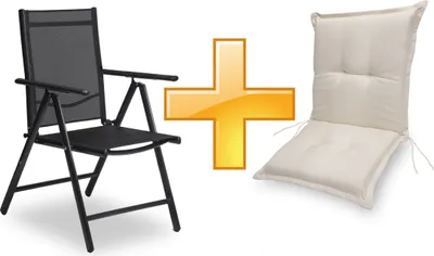Produktbild von sunnypillow Set Gartenstuhl und Gartenstuhlauflage Niedriglehner | 100 x 50 x 9 cm Auflage wasserdicht UV-lichtecht | Klappsessel Klappstuhl für Garten Polsterauflagen Stuhlauflage | Ecru