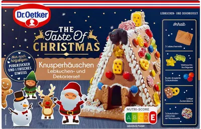 Produktbild von Dr. Oetker Knusperhäuschen Set 403 g Lebkuchenhaus zum Selberbauen mit Zuckerguss & Deko