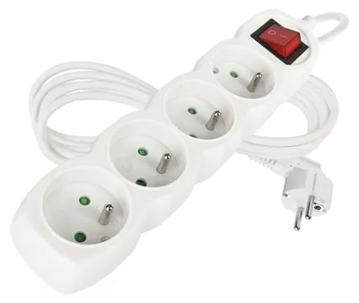 Prodlužovací kabel 2 m / 4 zásuvky / s vypínačem / bílý / PVC / 1 mm2
