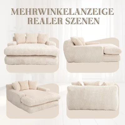 Produktbild von STILVORA Relaxsofa Loungesofa Relaxsofa aus Cord – Loungesofa Weiches Bodensofa mit Rückenlehne 3 Kissen, Beige