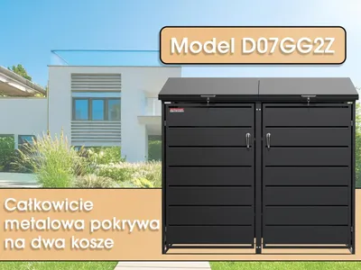 Zdjęcie produktu dla Wiata na pojemniki D07GG2Z, na 2 pojemniki z dwoma zamkami chroniącymi przed wiatrem i kradzieżą, antracytowa