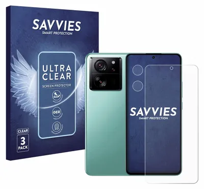 A smartphone and its screen protector packaging are displayed.