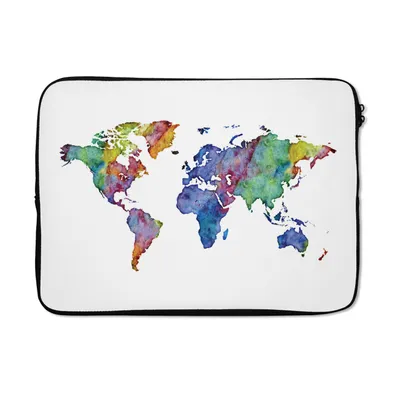 Produktbild von MuchoWow® Laptop Hülle 14 ZollWeltkarte - Aquarell - Regenbogen Laptoptasche - Laptoptasche - Stoßsicher - Schutzhaube