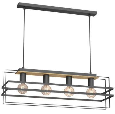 Zdjęcie produktu dla Lampa wisząca Kortez czarny matowa-jasne drewno 4xE27x15W metal wym:110x76x23cm IP20 Luminex