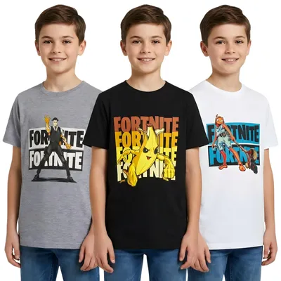 Produktbild von Fortnite Jungen-T-Shirts, 3er-Pack, Baumwolle, kurzärmelig, Gaming-Oberteile für Kinder und Jugendliche, Alter 7 bis 14 Jahre (12–13) – Größe 12-13 Jahre