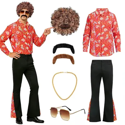 Obrázek produktu pro Pánský kostým z 70. let, 7-dílný retro outfit pro karneval a párty