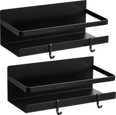 Produktbild von Famanu Magnetisches Gewürzregal mit 4 abnehmbaren Haken - Schwarz, 2 Stück