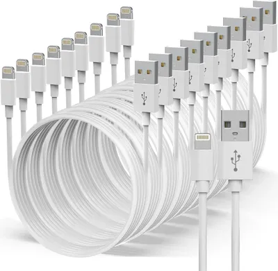 Obrázek produktu pro Prémiový nabíjecí kabel pro iPhone 1m/2m – USB-A nebo USB-C pro iOS, balení 1/2/3/5/10 kusů pro iPhone 14, 13, 12, 11, X atd. 5 pro iPhone 14, iPad, AirPods a další – USB Lightning 1 metr / 10 balení