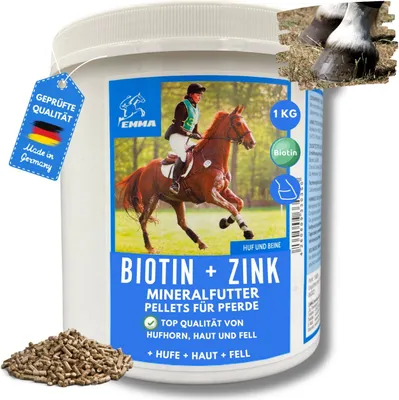 Produktbild von EMMA Biotin Pferd 1Kg Biotin und Zink für Pferde gesunde Hufe, Haut  Haare bei Ekzem Mauke  hochdosiert Biotin Pellets fürs Pferdefutter