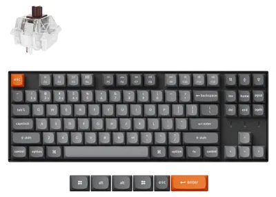 Zdjęcie produktu dla Keychron K8 Max QMK, 80%, Przewodowy i Bezprzewodowy, USB + RF Wireless + Bluetooth, Mechaniczna, RGB LED, Czarny, Szary