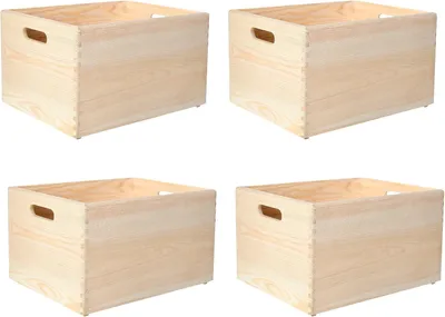 Obrázok produktu pre Creative Deco 4 x XXL veľká plochá drevená debna | 40 x 30 x 24 cm (+/- 1 cm) | s uchami | Ideálna na dokumenty, cennosti, hračky a náradie