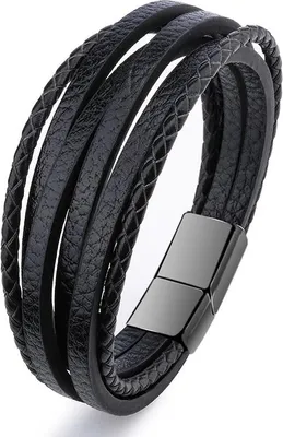 Produktbild von Schwarzes Herren-Retro-Armband aus Leder mit Magnetverschluss, 21 cm