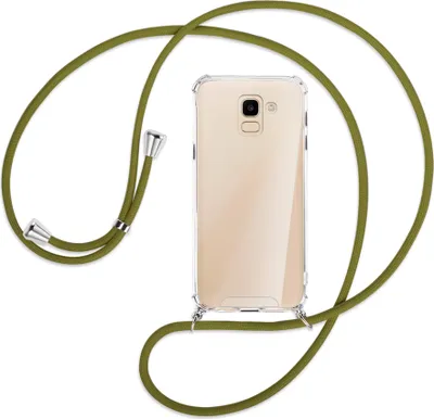 Produktbild von Handykette Backcover-Schutzhülle mit Band (Metall silberfarben) für Samsung Galaxy J6 2018 - khaki