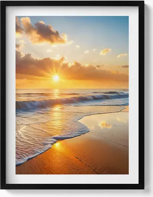 Produktbild von Sonnenuntergang über dem Meer– Wandbild mit Rahmen – Gerahmtes Bild  – Wanddekoration – 60x80 cm –  Schwarz Rahmen