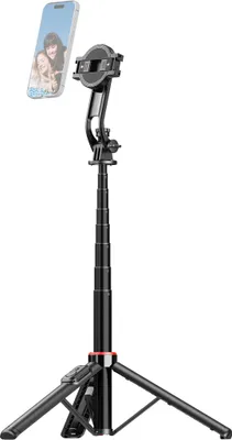 Produktbild von Ausziehbares Selfie-Stick-Stativ fuer Telefon, max. Laenge 130 cm, mit abnehmbarem magnetischem Telefonclip, Fernausloeser, 1/4-Zoll-Schraube, Telefonstativ fuer Vlog-Selfie, Live-Streaming, Gruppenfoto-Video