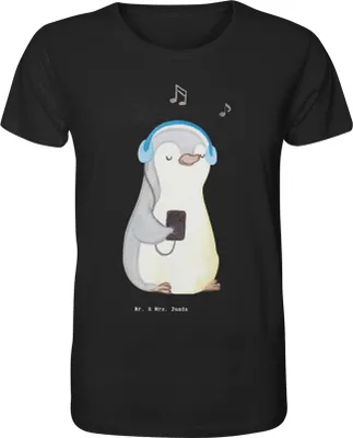 Produktbild von Mr. & Mrs. Panda T-Shirt Herren Pinguin Musik hören Größe M - Schwarz - Geschenk, Tshirt, Lieblingssong, Herren-T-Shirt, mit Spruch, Männer-T-Shirt