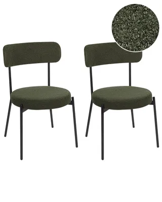 Obrázek produktu pro BELIANI Sada 2 jídelních židlí tmavě zelená buklé ocel černé nohy bez područek moderní styl nábytek do jídelny