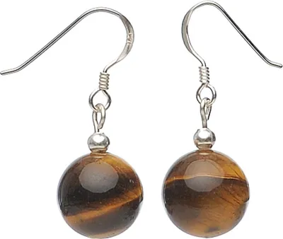 Produktbild von Ohrringe Ohrhänger aus Tigerauge & 925 Silber braun glatt Ohrschmuck Damen