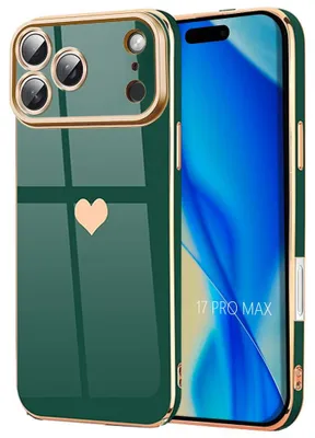 Image de Coque pour iPhone 17 Pro Max, Protection Silicone avec Motif Coeur Antichoc Slim Léger - Vert Nuit