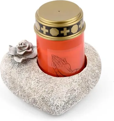 Produktbild von Novaliv Grabschmuck I Herz Rose I Grau I inkl. LED Grablicht rot I Dauerbrenner Friedhofskerze Trauerkerze Grabdeko Herz Grabherz