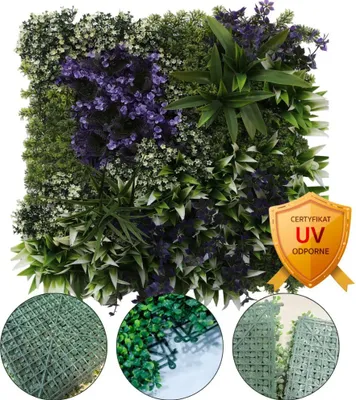 Produktbild von Grüne Wand - Pflanzenpaneel - Violette Blumen - UV 50 x 50