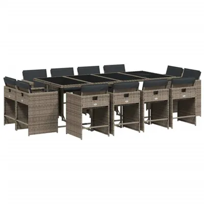 Produktbild von vidaXL 13-tlg. Garten-Essgruppe mit Kissen Grau Poly Rattan