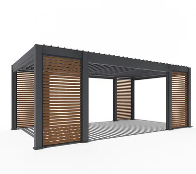 Produktbild von Weide Prestige Pergola Aluminium 3,6x6,57m mit Lamellendach, LED, 4x Lamellenwand & 4x Sonnenrollos anthrazit