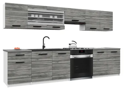 Produktbild von Belini Moderne Küchenzeile Küchenblock ITALIA 4 - Küchenmöbel 260cm Grau Glamour - Einbauküche mit Hängeschränke, Unterschränke & Arbeitsplatten