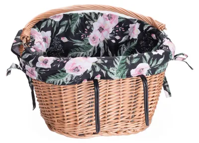 Produktbild von Wiklinowy Świat - Fahrradkorb Weide, Vorderradlenker Fahrradkorb Weidenkorb Einkaufskorb - für Einkaufsbummel, Picknick oder Ausflug aus der Stadt - 42x33x42cm - schwarz mit Blumen