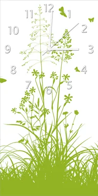 Produktbild von Wallario Design Wanduhr Grüne Sommerwiese aus Echtglas, Größe 30 x 60 cm
