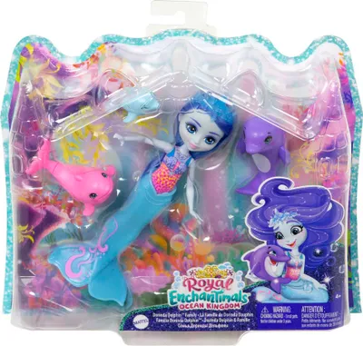 Image de Poupée Royal Enchantimals Dorinda Dolphin (15 cm env.) avec aileron amovible et 3 figurines d'animaux