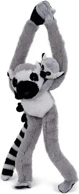 Produktbild von Plüschtier Katta mit Baby, 54 cm, Hängeaffe Affe Hängeaffen Kuscheltiere Stofftiere Magnet Lemur