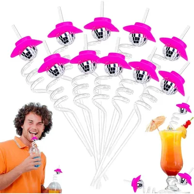 Productafbeelding van Diskokogel rietjes, 10 stuks, herbruikbaar, roze, voor feestdecoratie