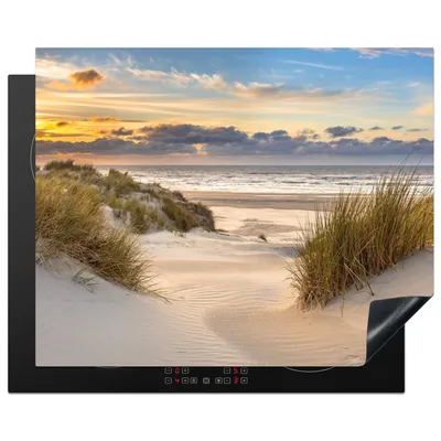 Produktbild von KitchenYeah© Herdabdeckplatte Strand - Düne - Gras - Sonnenuntergang - Meer , 65x52cm, Küche Deko, Glaskeramikkochfeld Herdabdeckung, Abdeckplatte fùr Kochfeld