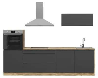 Image de Cuisine Vicco R-Line Anthracite/Chêne doré 280cm plan de travail Blanc, Model 70608