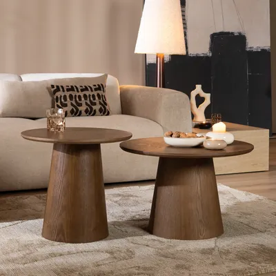 Produktbild von Bronx71 Couchtisch Set Ash rund Ø50 / 62 cm Eiche dunkel