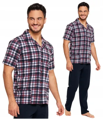 Imagen del producto de Pijama para hombre: camisa de manga corta, talla 3XL, estampado de cuadros coloridos, pijama cómodo