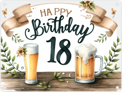 Produktbild von Happy Birthday 18 Bier Metallschild in 15x20 cm