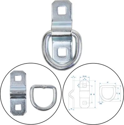 Produktbild von 1 x Stahl Zurrbügel 800kg, zuverlässige Ladungssicherung, Korrosionsbeständig und robust – Ring Ø10mm, Lochabstand 60mm