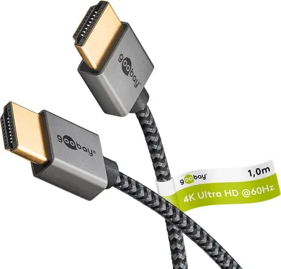 Image de Goobay 75752 Plus Series Câble HDMI™ Slim haute vitesse avec Ethernet, 1 m, noir-argent - 4K/60Hz