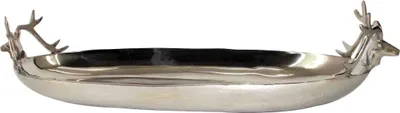Produktbild von Deko Schale lang Gaia Aluminium poliert silber Hirsch Geweih verziert 56 cm
