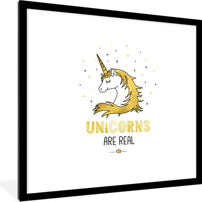 Produktbild von MuchoWow® Gerahmtes Poster Eine Illustration eines weiß-gelben Einhorns - Mädchen - Kinder 40x40 cm - Poster mit Schwarzem Bilderrahmen Wandposter Rahmen Foto Bilder - Poster - Plakat im Rahmen