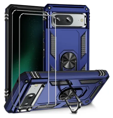 Produktbild von 2in1 Schutz Cover Set für das Google Pixel 8a besteht aus 2x 9H Glas Folie Display Schutzfolie und 1x Silikon Case Schutzhülle - Hülle in Blau